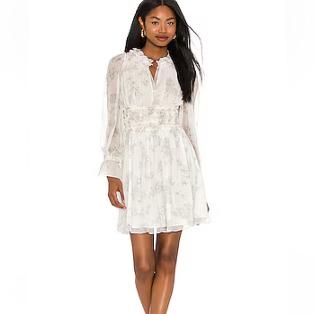 Rebecca‎ Taylor smocked waist silk toile midi dress long sleeved EUC size 8